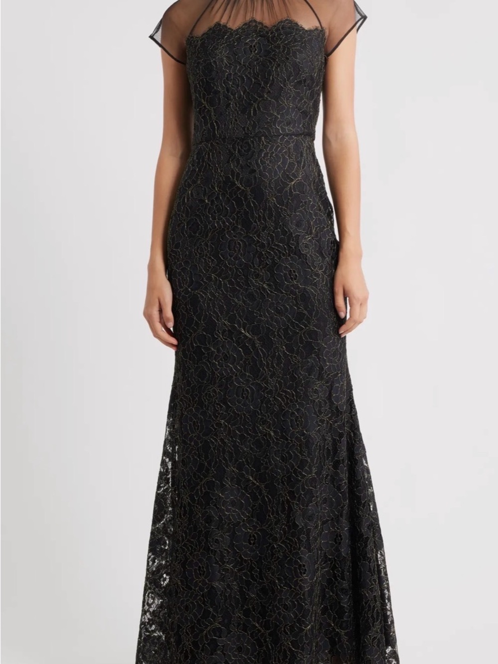 Eliza J Metallic Floral Embroidery Gown